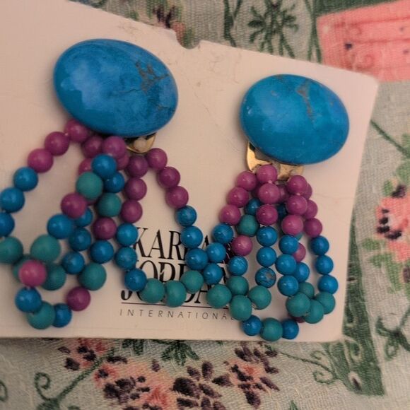 Vintage Karla Jordan Turquoise blue Howling‎ beaded boho earrings NWT - Picture 3 of 7